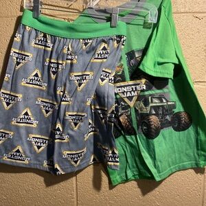Monster Jam Kids Pajama Set - Green and Gray - Grave Digger